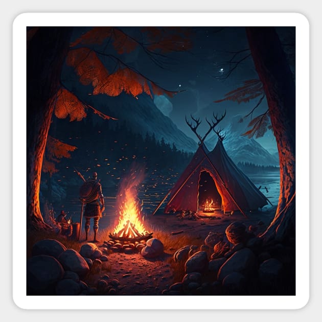 Viking Camp on the River Sticker by AICreateWorlds